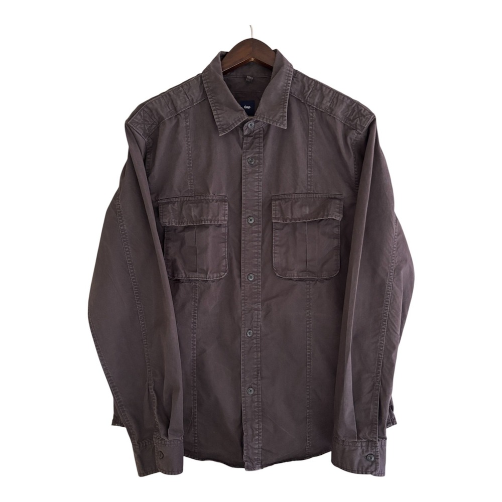 Gap Mens L Brown Utility Field Shirt 100% Cotton Cargo Pockets Workwear